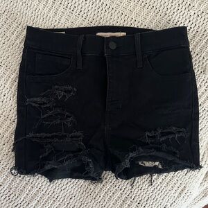 Levi’s 720 High Rise Super Skinny Distressed Black Denim‎ Shorts - 28, Raw Hem